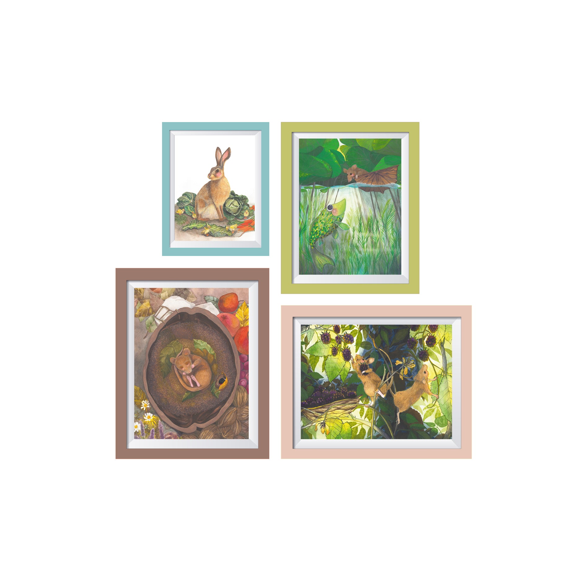 Gallery Wall - die Walnusskollektion - alle Motive gerahmt - Illustrationen für Kinderzimmer