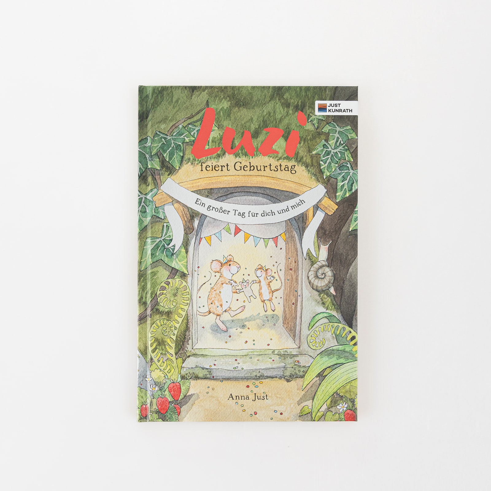 Bilderbuch Cover und Lesezeichen- Luzi feiert Geburtstag - Illustration mit Luzi Waldmaus und ihrem Bruder Geburtstagsfeier Geschenk - nachhaltig 