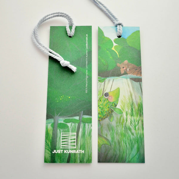 Lesezeichen mit Kordel - Maus und Fisch - Wasser - blau - grün - 15x5cm - nachhaltig - Zubehör Kinderbuch